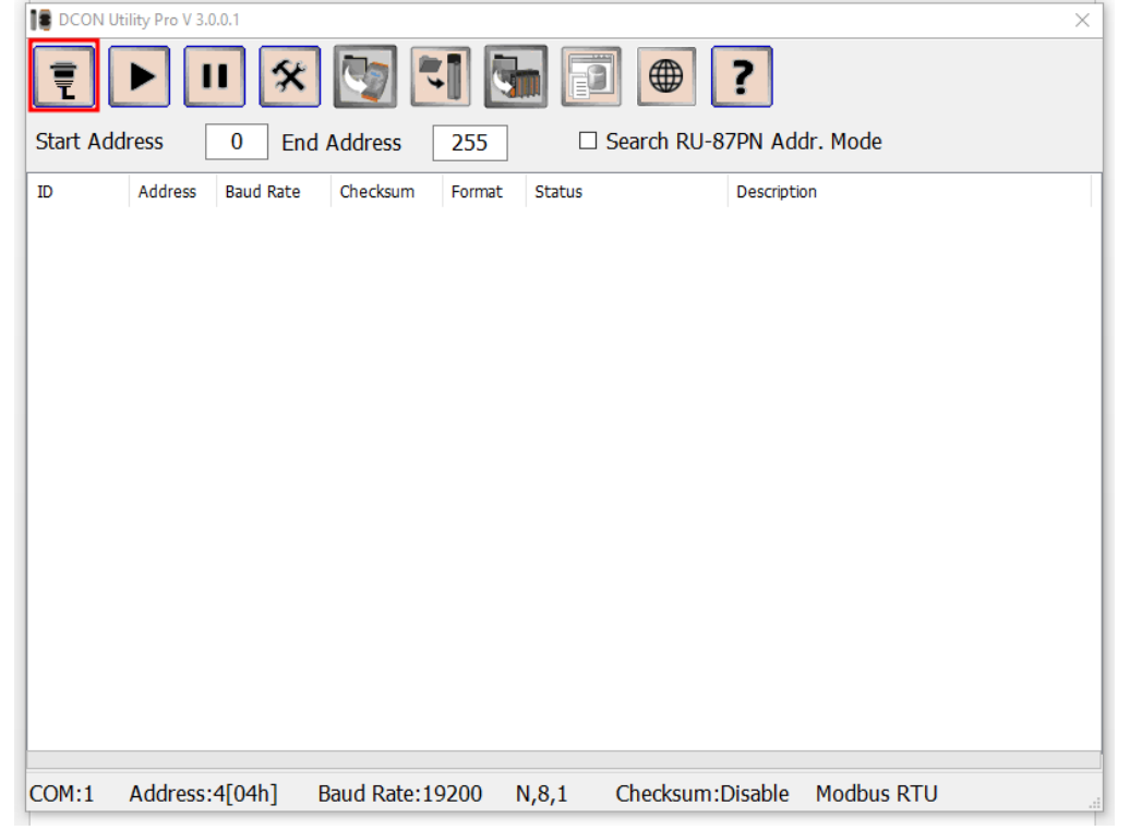 Кнопка COM Port в DCON Utility Pro